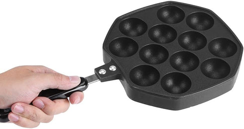 Junluck Non-Stick Pancake Pan, 12 Cavities Aluminum Baking with Plastic Handle, Grill Pan Plate for Takoyaki