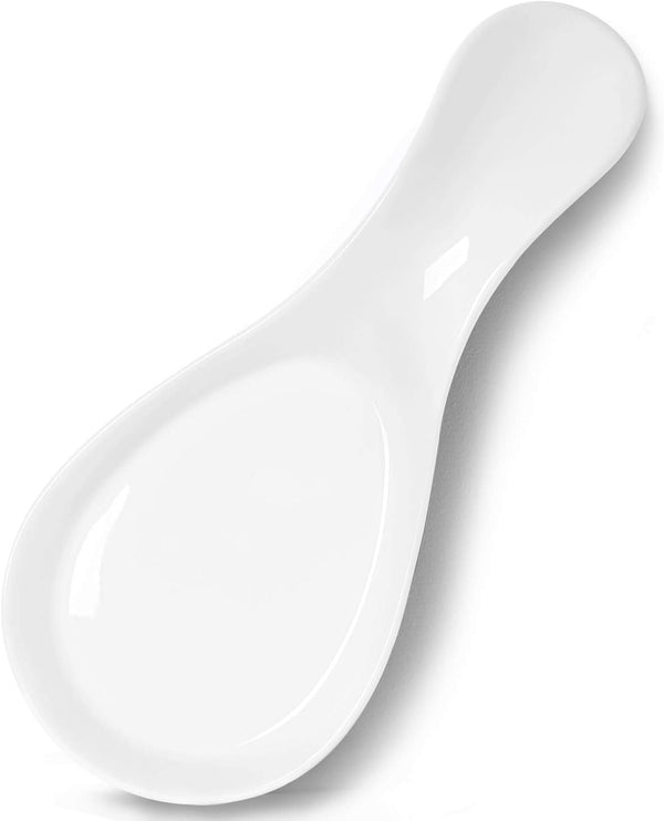 Large Porcelain Spoon Rest, Utensil Holder for Kitchen Counter, Dishwasher Safe (White)