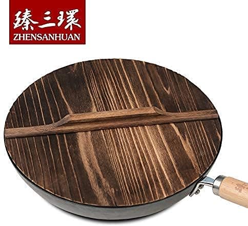 ZhenSanHuan Natural Wooden Wok Lid/Cover, Lightweight Handcrafted Kitchen Accessory, 36cm/14inch