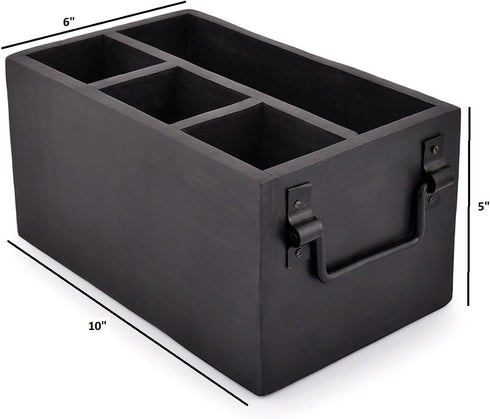 Mango Wood 4 Compartment Flatware Caddy, Cutlery Utensil Holder with Napkin Holder for Kitchen, Dining, Picnics (10" x