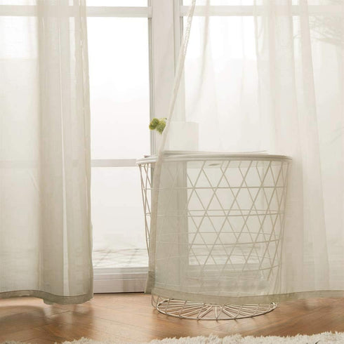 MIULEE 2 Panels Farmhouse Solid Color Beige Sheer Curtains, Elegant Grommet Window Drapes for Bedroom Living Room