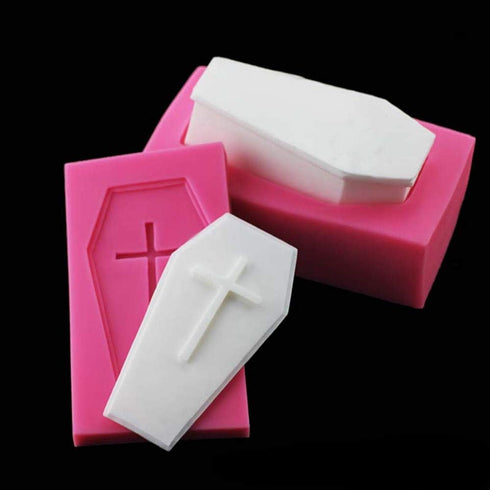 4Pcs/Set 3D Coffin with Cross & Skull Skeleton Fondant Molds, Halloween Theme Silicone Decorating Tools
