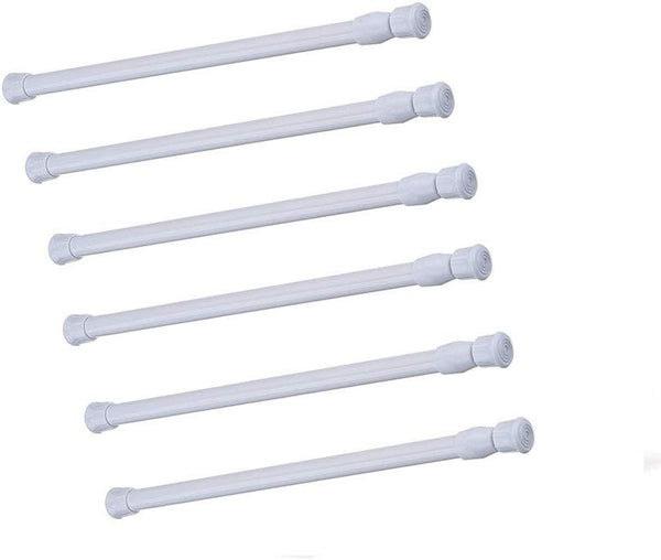 Cupboard Bars Tension Rods, 6 Pack 11.8-20 Inches Adjustable Spring Tension Curtain Rods, White