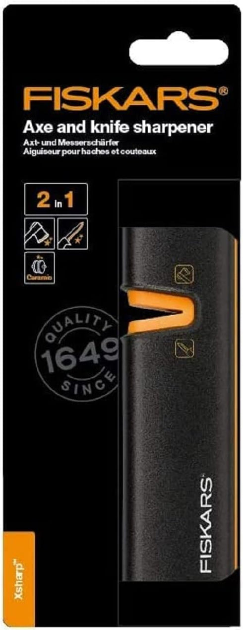 Fiskars XSharp Axe and Knife Sharpener, Black/Orange, Ceramic Sharpening Stone
