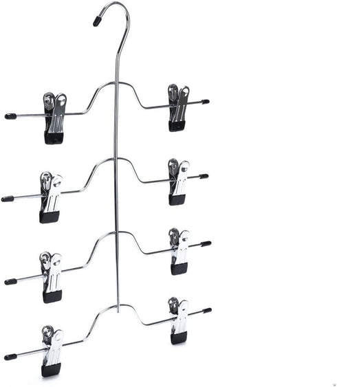 2 Quality Metal Pant Skirt Trouser Hangers, 4-Tier Heavy Duty Clips for Slacks, Trousers, Jeans
