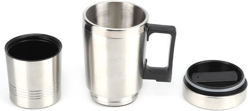 12V Car Heating Cup: Stainless Steel Heating Coffee Thermos Mug, Portable Water Heater with Airtight Lid for Travel