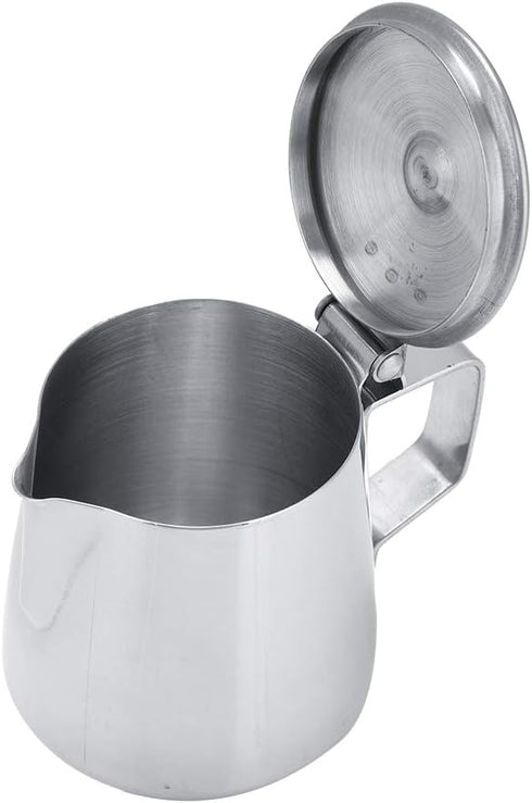 Milk Frothing Pitcher - Stainless Steel Coffee Cup Mug with Lid and Handle for Latte Art, Silver (1500ML)