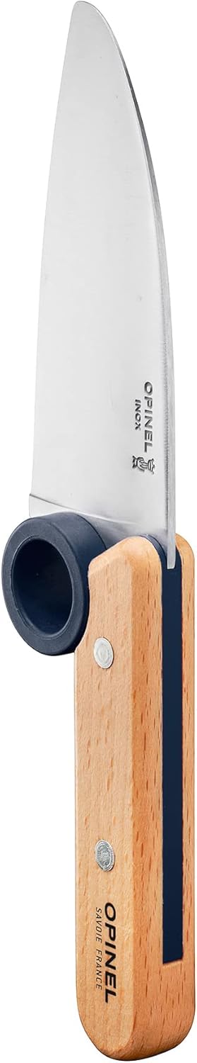 Opinel Le Petit Chef Kitchen Knife Set for Children, 3 Pieces in Blue, Chef's Knife, Finger Guard, Peeler