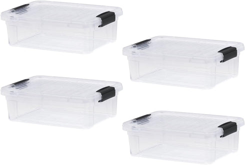 Superio Clear Storage Boxes with Lids - 4.5 Quart Plastic Container Bins, Stackable Organizers for Home, Office, 4 Pack