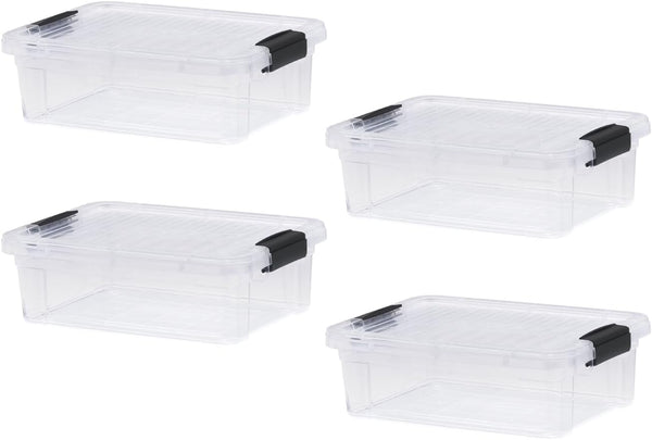 Superio Clear Storage Boxes with Lids - 4.5 Quart Plastic Container Bins, Stackable Organizers for Home, Office, 4 Pack