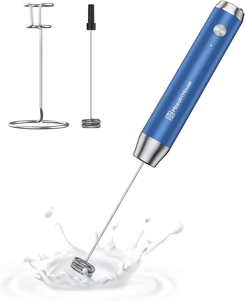 Maestri House Rechargeable Milk Frother with Stand, Handheld Electric Foam Maker for Lattes, Waterproof Whisk