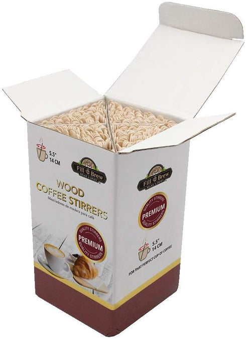Fill 'n Brew Wood Coffee, Tea & Beverage Stirrers - 500 Count, 5.5" Length, 1 Box of Stir Sticks