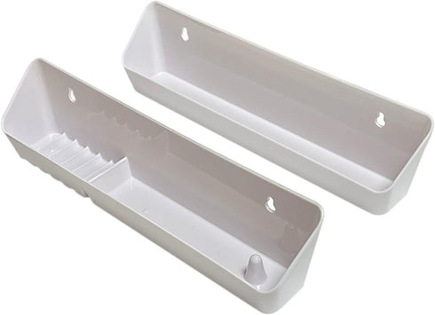 Bueyfolt 11" Kitchen Sink Front Tip-Out Accessory Trays with Mounting Screws, White, 2 Pack (Conventional Open Tray &