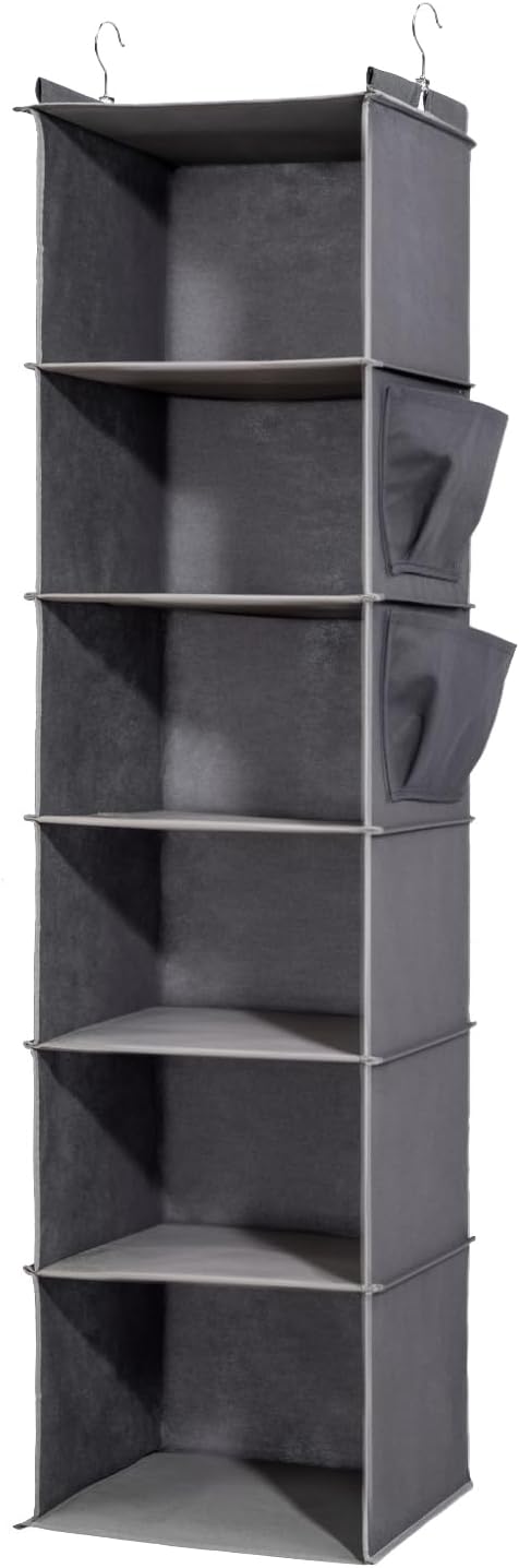 6-Shelf Hanging Closet Organizer and Storage, Collapsible Hanging Shelves for Closet with