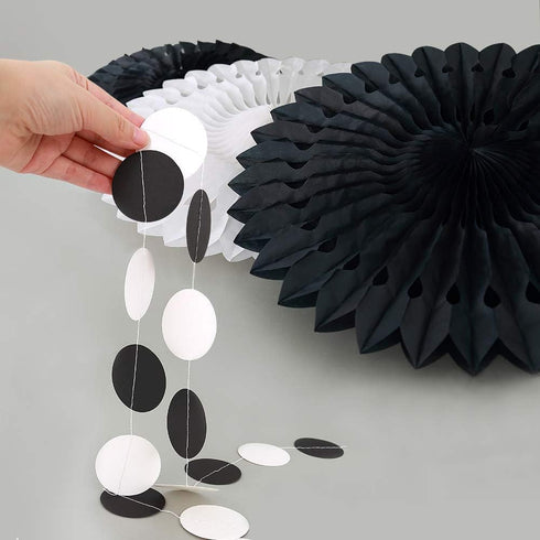 Cheerland Black White Party Decorations, Hanging Paper Fans Garland Kit for Wedding, Halloween