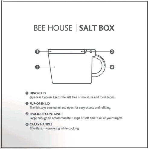 Countertop 16 oz Zero Japan Bee House Premium Salt Box with Hinoki Lid - Container for Sea Salt, and Spices - Elegant