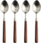 Retro Wooden Handle Spoon Set, Stainless Steel Serving Tablespoons, 4 Pcs with Brown Handle
