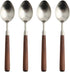 Retro Wooden Handle Spoon Set, Stainless Steel Serving Tablespoons, 4 Pcs with Brown Handle