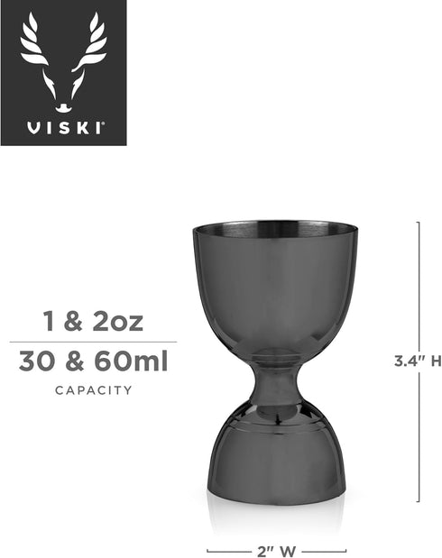 Viski Canterbury Double Measure for Cocktails, Stainless Steel Bartender Tool, Gunmetal Black