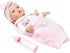 Enjoyin 12'' 13''x13'' 3+ Baby Doll in Gift Box with Pink Cloths, Pacifier, Microfabric Blanket, and Feeding Bottle.