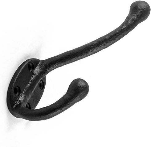 Renovators Supply Manufacturing Black Wrought Iron Double Hooks, 5 in. Long, Rustic Entry Way Hat Or Jacket Hanger,