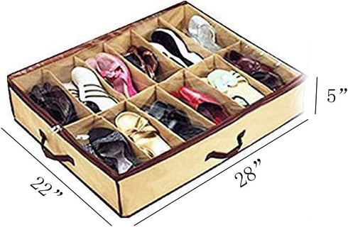 Shonpy 2PCS 12 Closet Ladies/Kids Storage Household Shoe Bag Cells Underbed Foldable Organizer Beige