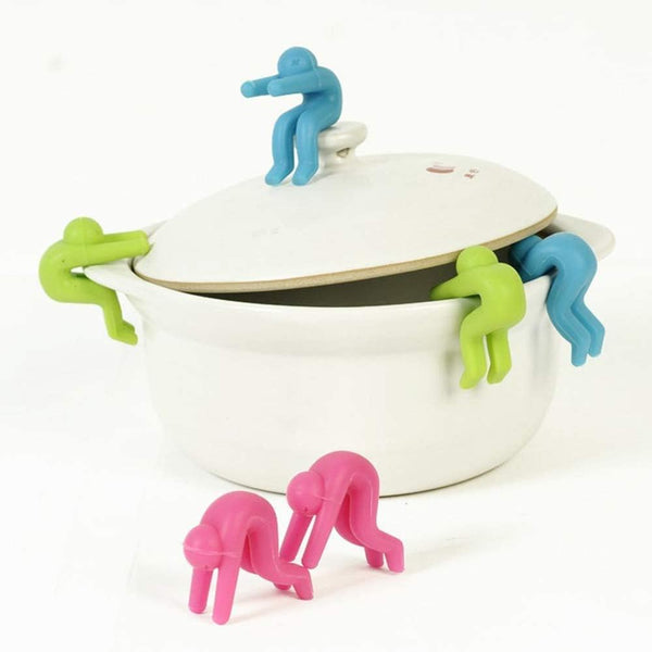 Spill Stopper, 4 Pack Creative Silicone Cooking Tools, Lid Cover for Pan Kitchen Tool (Green & Pink)