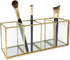 Isaac Jacobs Vintage Style Brass and Glass 4-Compartment Organizer - Makeup Brush Holder with Mirror Base (Antique Gold)