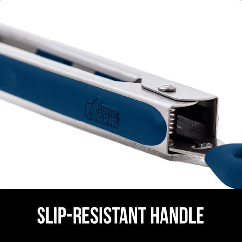 GORILLA GRIP Stainless Steel Kitchen Tongs, Heat Resistant, 9 + 12 Inch, Set of 2 BBQ Tong with Non Scratch Silicone Tip