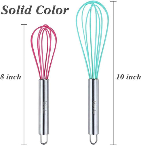 Webake Silicone Whisk Set of 4, 8 Inch and 10 Inch, for Nonstick Cookware