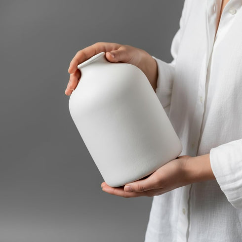 7 Inch White Ceramic Vase - Tall - Large, Minimalist Modern Home Decor, Decorative Object - Centerpiece, Coffee Table