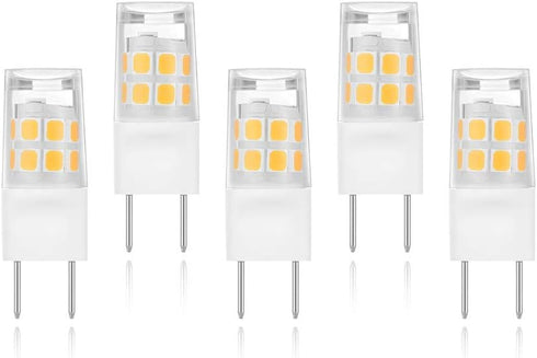 5 Pack-T4 JCD Bi-Pin G8 2Watt LED Light Bulbs, Warm White JCD Type T4 G8 Under Cabinet Puck Lamp for Kitchen Lighting
