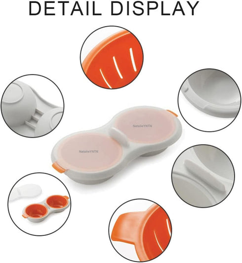 WWLUCKY Draining Egg Boiler for Microwave, Double Egg Poacher, Silicone Egg Boiler Cups, Kitchen Cooking Gadget Tools,