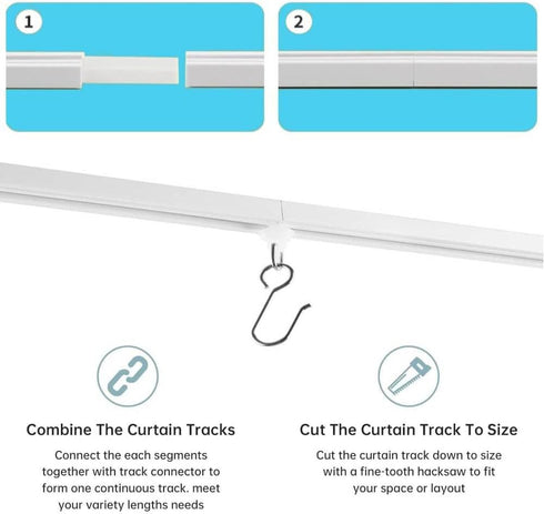 Self Adhesive Ceiling or Wall Curtain Track, No Drill Curtain Rod, No Damage Hangers for Windows, Closet, Bathroom
