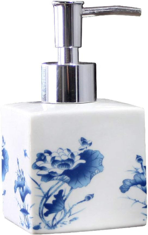 Lotion Soap Dispenser, Ceramic Lotion Soap Dispenser with Pump for Bathroom and Kitchen, Vintage Blue