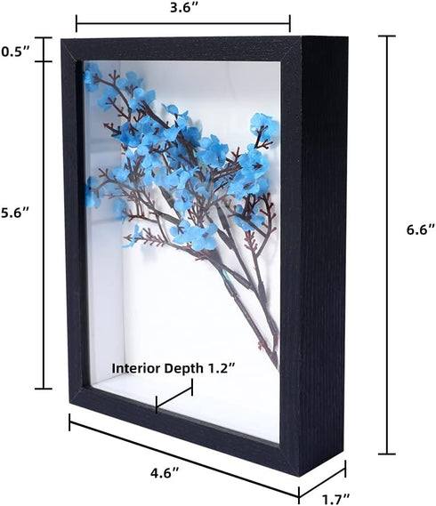 KAPIX Small Shadow Box 4x6 Picture Frame with HD Plexiglass, Deep Wood Memory Box for Keepsake Display (Black)