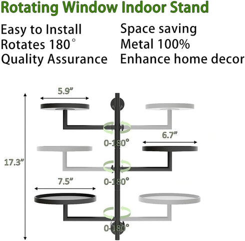 3-Tier Rotating Wall Plant Shelves Plant Shelf for Window Metal Wall Plant Holder for Multiple Plants with Hanging