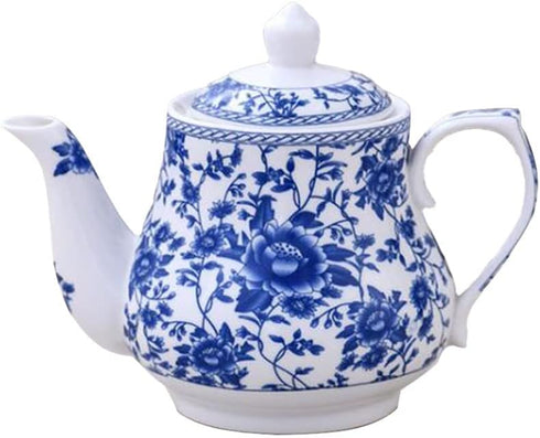 123Arts Ceramic Teapot, Blue and White Tea Pot for Home Office, 13 Oz