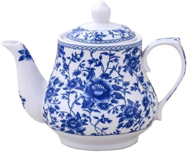 123Arts Ceramic Teapot, Blue and White Tea Pot for Home Office, 13 Oz