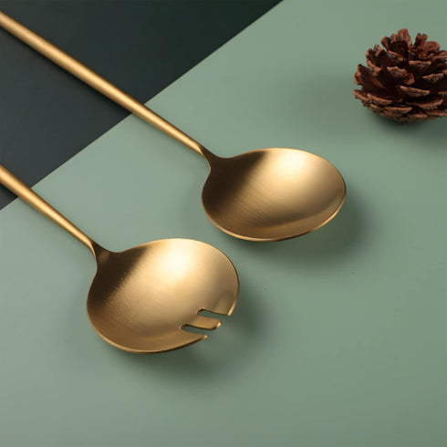 Salad Servers - 11.41 inch Spoon and Fork Set, 18/10 Stainless Steel with Titanium Plating (Black)