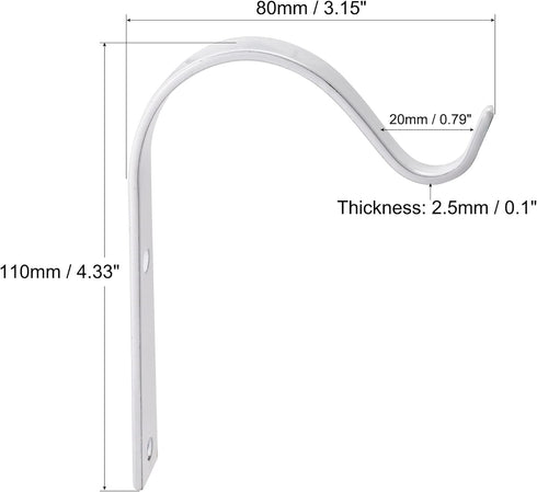 MECCANIXITY Iron Wall Hooks, Hanging Bracket 4 Inch for Lanterns, Plants, and Lights (White, Pack of 2)