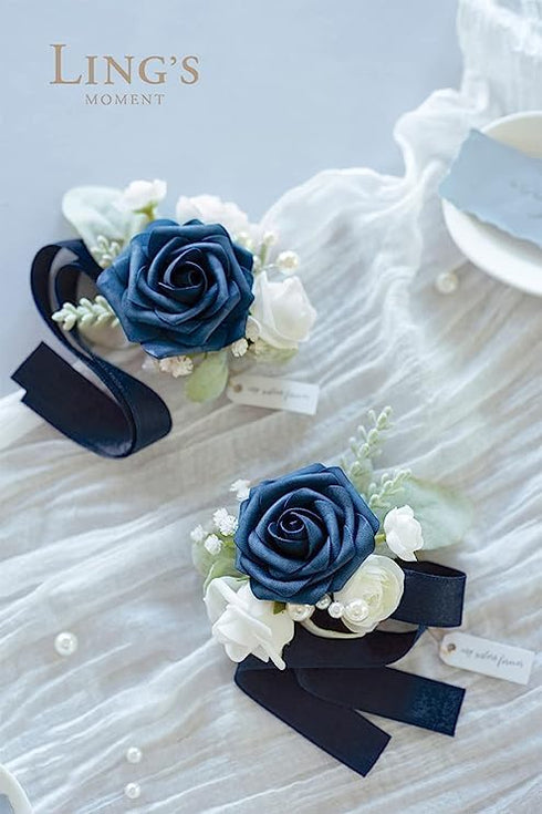 Ling's Moment 50Pcs Navy Blue Roses Artificial Flowers Decor w/Stems, 3" Real Touch Foam for Wedding Bouquets,
