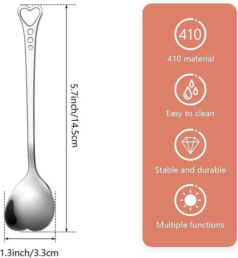 20 Pieces Heart Shaped Stainless Steel Dessert Spoons 5.7inch Coffee Spoon Teaspoon Stirring Spoon Ice Cream Spoon for Home, Restaurant Kitchen, Cafe or Bar.