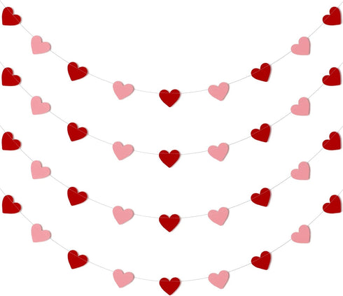 Whaline 4 Pack Heart Garland Banners, Valentine's Day String for Wedding, Party, Home Decorations