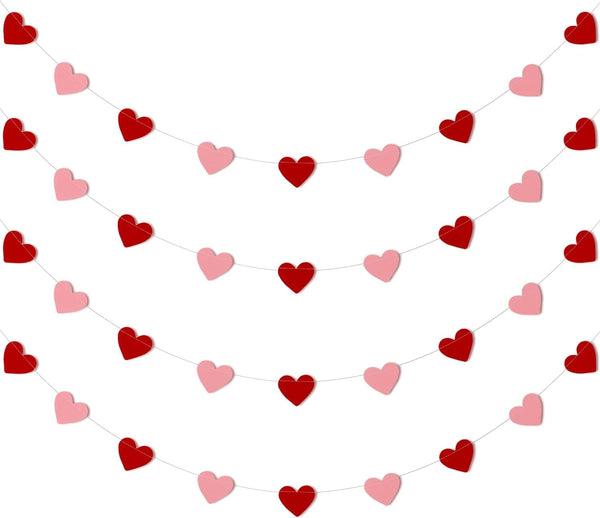 Whaline 4 Pack Heart Garland Banners, Valentine's Day String for Wedding, Party, Home Decorations
