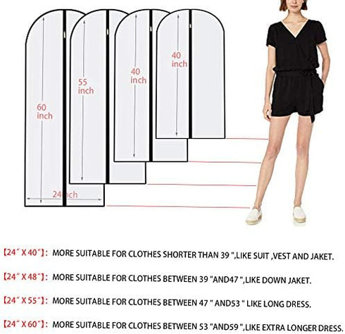 Hanging Garment Bag Dress Bags for Closet Storage, Set of 12 with Zipper for Long Dresses & Suits (Black)