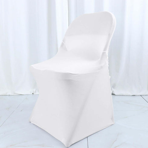 1 Set Rosette Efavormart White Satin Spandex Stretch Folding Chair Cover for Party Dining Chairs Wedding W/Foot Pockets