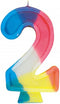 Unique Vibrant Number "2" Rainbow Birthday Candle, 2.75" for Second Birthday Celebrations