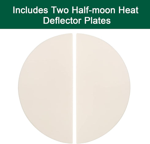 2-Pack,White Half-Moon Ceramic Heat Deflector Plates for Kamado Joe Classic I, II, III,Big Green Egg BBQ Accessories
