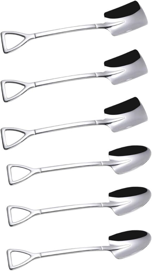 Dessert Spoon Set, 6 Pcs 6" Shovel Shape Stainless Steel Spoons for Home, Kitchen, Restaurant
